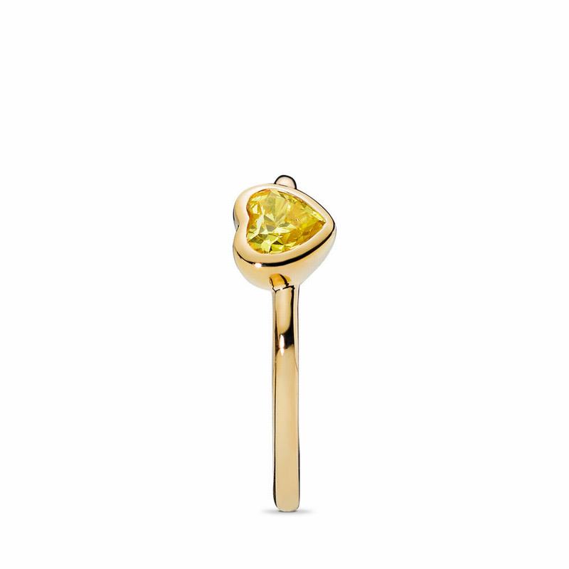 Pandora Shine™ Radiant Heart Promise Ring Ireland - 18ct Gold Plated/Yellow/Cubic Zirconia - 034821E